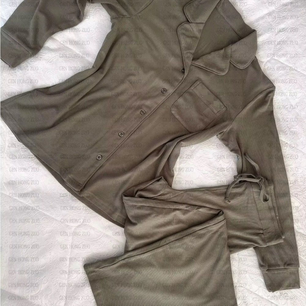 Olive Green Button-Up Pajama Set